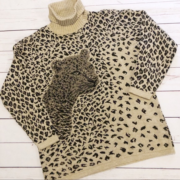 Sweaters - Vintage cheetah leopard turtleneck sweater